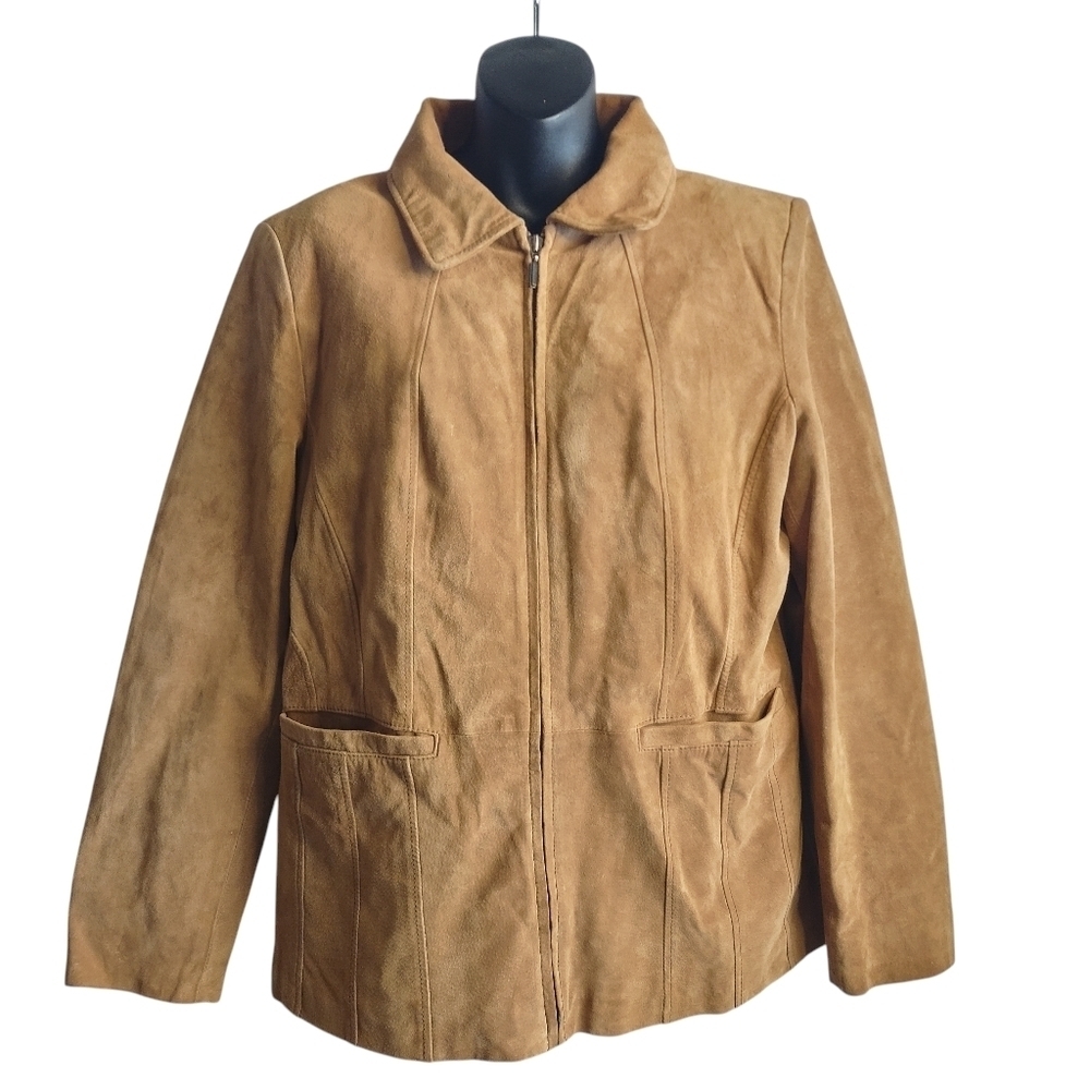 St. John's Bay Women's Brown Washable Suede  Zip Up Lined Jacket Size L